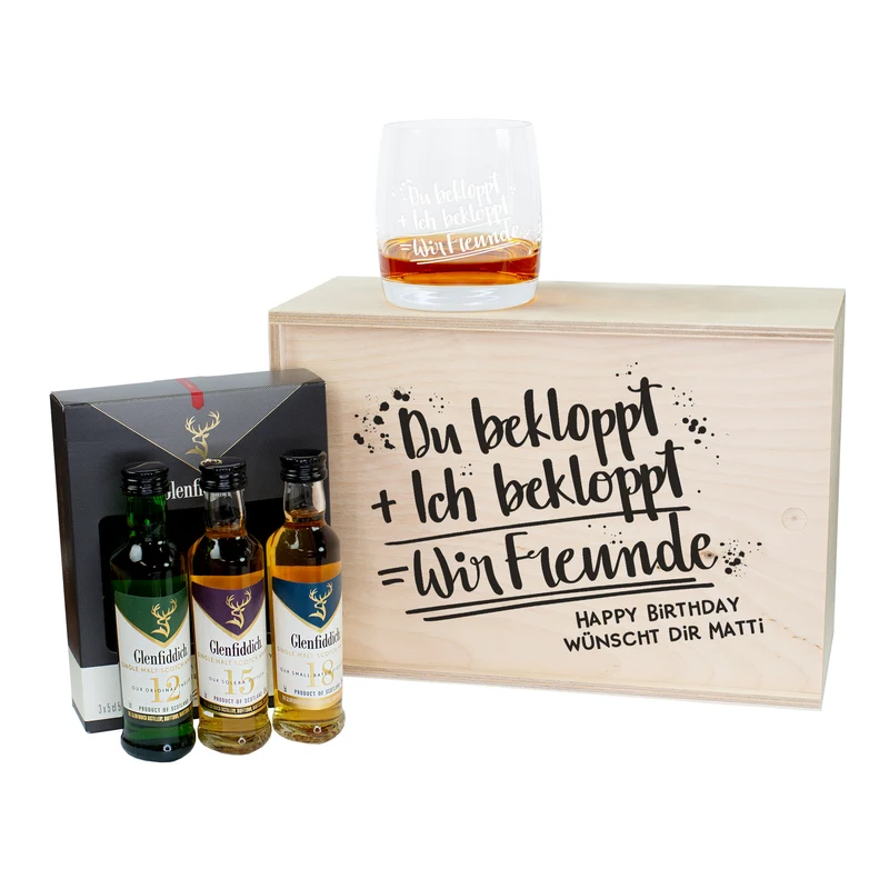 Whisky-Geschenkset für Freunde mit Humor - Whiskyglas mit Glenfiddich Whisky