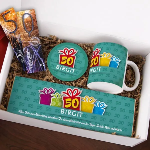 Gefüllte Geschenkbox zum 50. Geburtstag