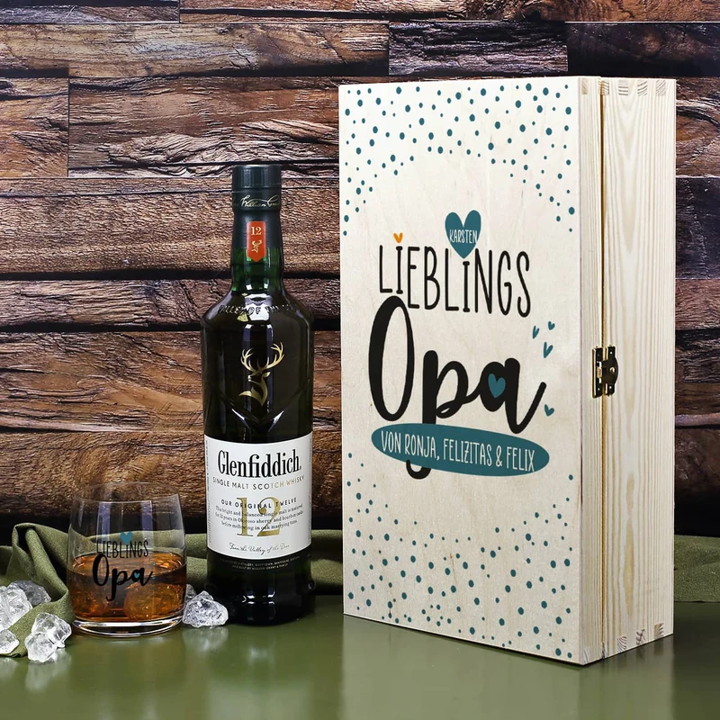 Lieblingsopa - Glenfiddich Whisky Geschenkset mit Whiskyglas in Holzbox