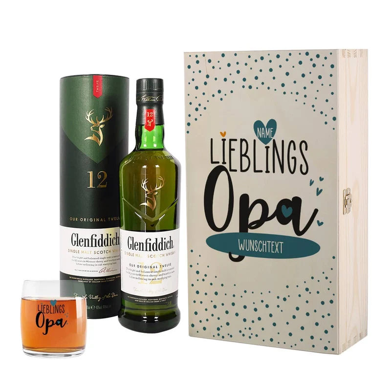Lieblingsopa - Glenfiddich Whisky Geschenkset mit Whiskyglas in Holzbox