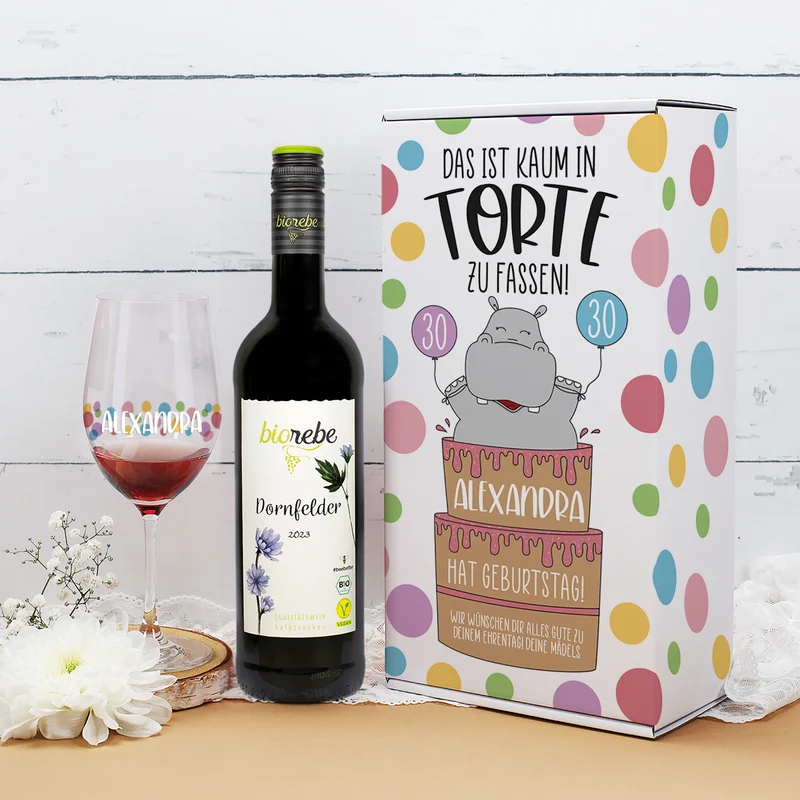 Das ist kaum in Torte zu fassen! Wein Geschenkset zum Geburtstag mit Biorebe Wein