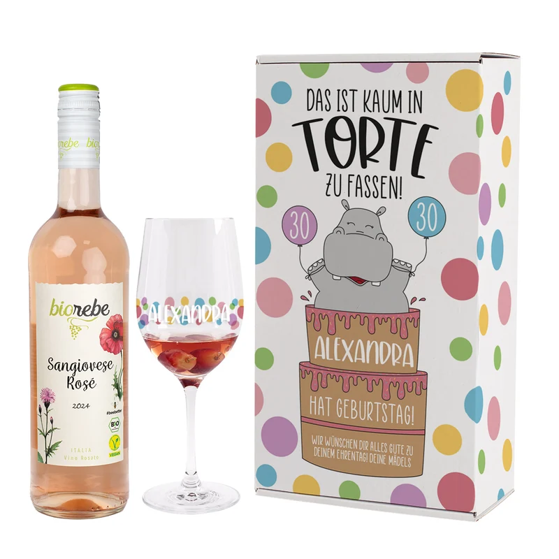 Das ist kaum in Torte zu fassen! Wein Geschenkset zum Geburtstag mit Biorebe Wein
