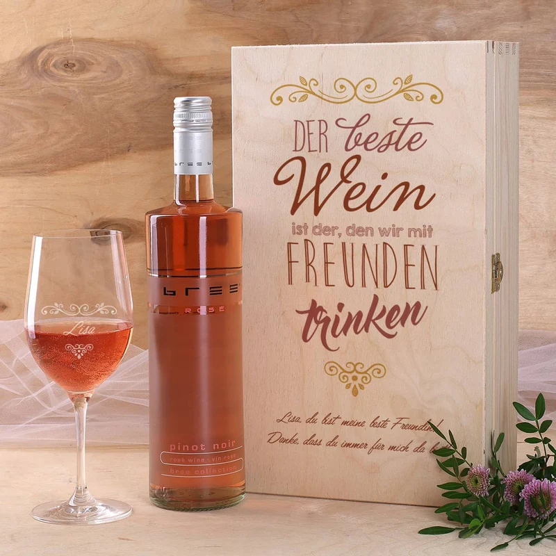 Weinset für die Liebsten mit Bree Weinflasche und Weinglas