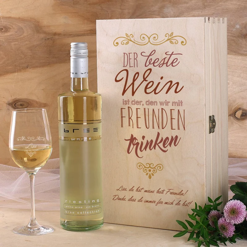 Weinset für die Liebsten mit Bree Weinflasche und Weinglas