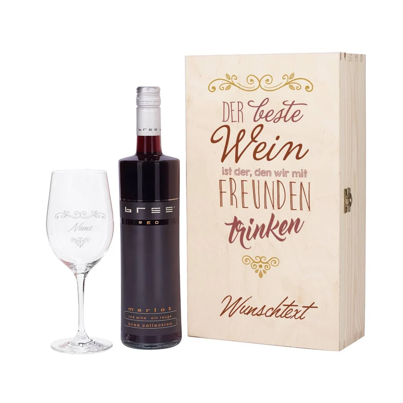 Weinset für die Liebsten mit Bree Weinflasche und Weinglas