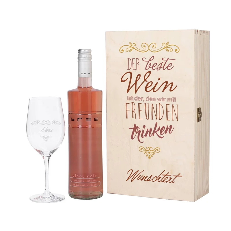 Weinset für die Liebsten mit Bree Weinflasche und Weinglas