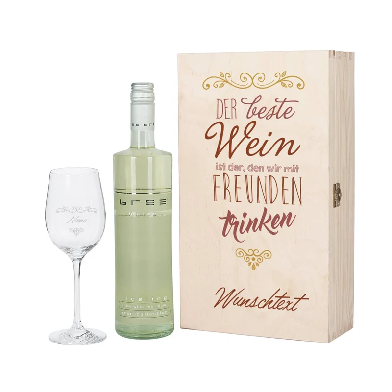 Weinset für die Liebsten mit Bree Weinflasche und Weinglas