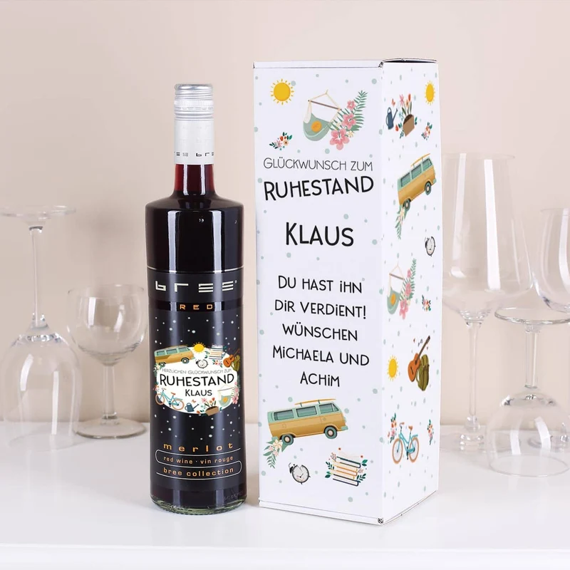 BREE Wein zur Rente mit bedruckter Verpackung mit Name und Wunschtext