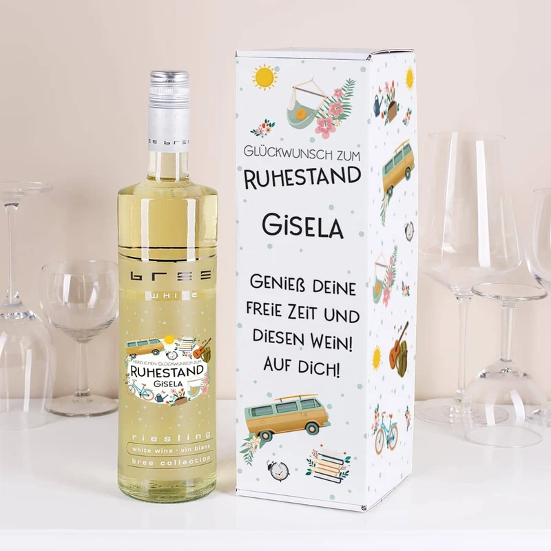 BREE Wein zur Rente mit bedruckter Verpackung mit Name und Wunschtext
