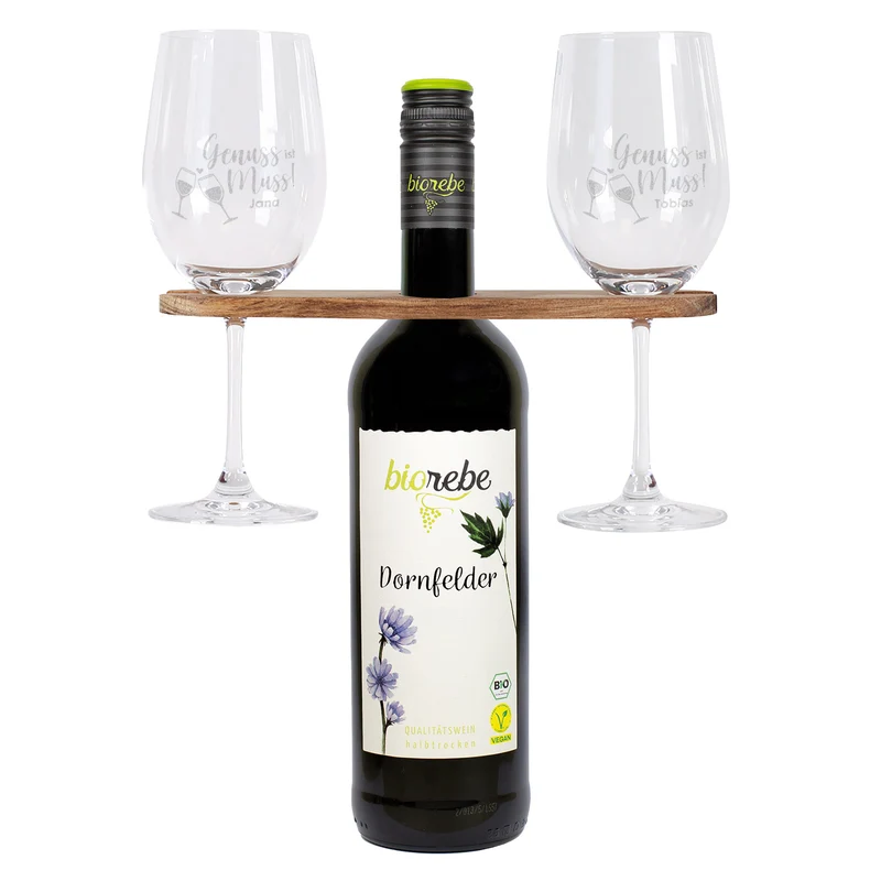 Biorebe Wein mit zwei Rotweingläsern und Weinbutler im Set | Geschenk für Paare