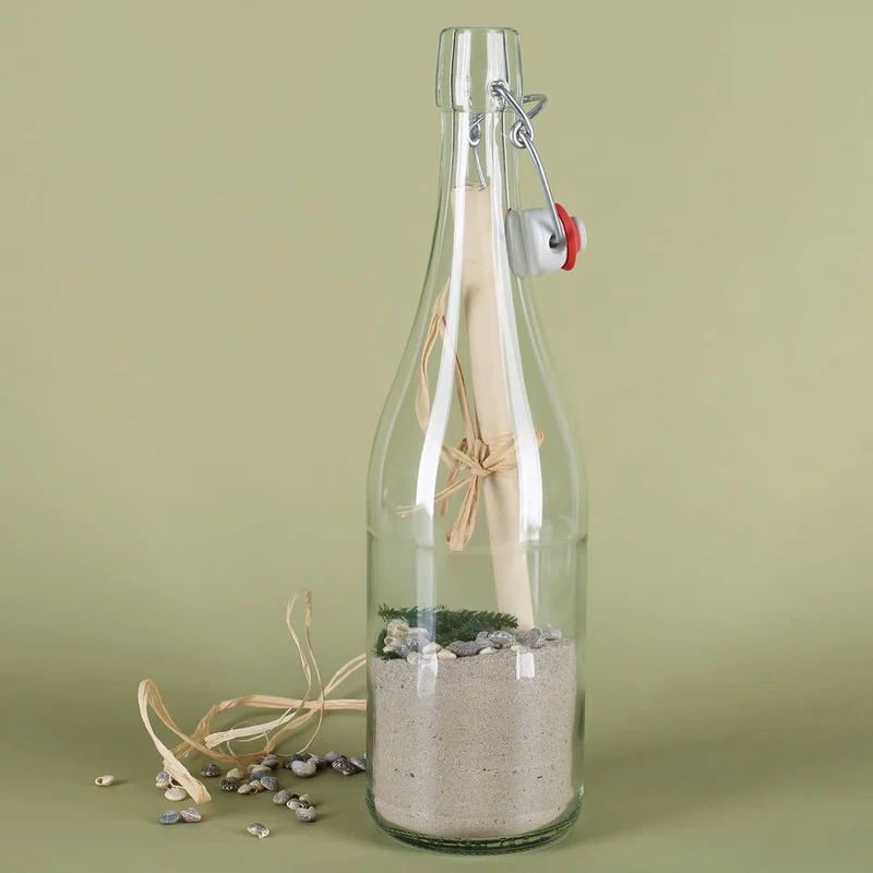 Flaschenpost mit Füllung "Alles Liebe" mit Vintage-Weltkarte als Geldgeschenk zur Hochzeit
