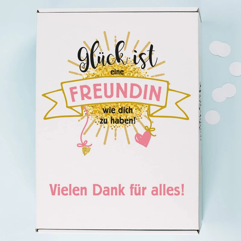Geschenkset für die beste Freundin mit zwei Sektgläsern, einem Secco und bedruckter Pappbox