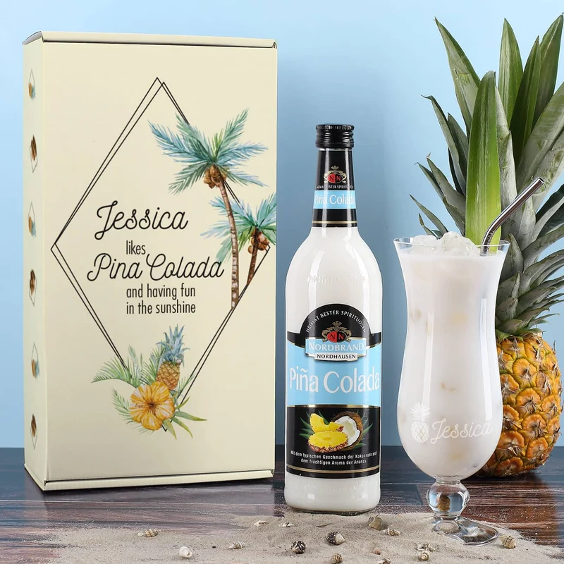 Pina Colada Set mit Geschenkverpackung und persönlichem Glas