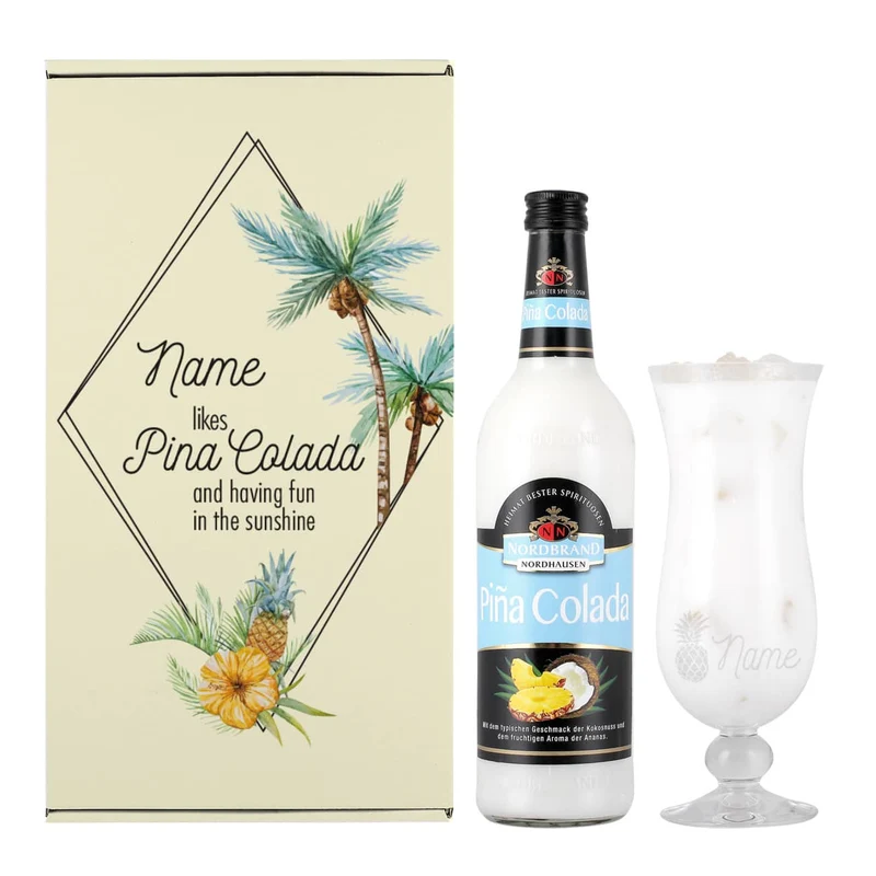 Pina Colada Set mit Geschenkverpackung und persönlichem Glas
