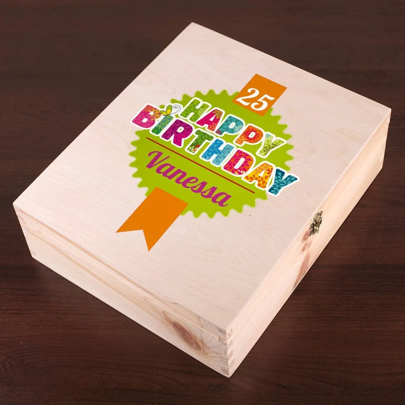 Weinset Happy Birthday in Holzbox mit Name und Alter