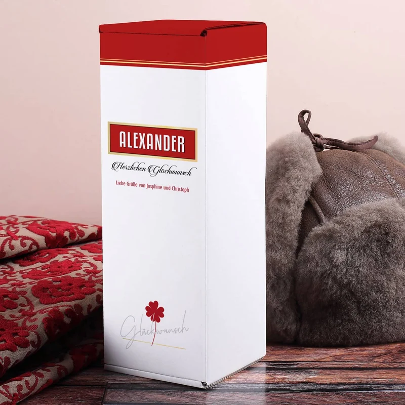 Vodka Smirnoff mit graviertem Vodkaglas in bedruckter Geschenkbox mit Glückwunschtext