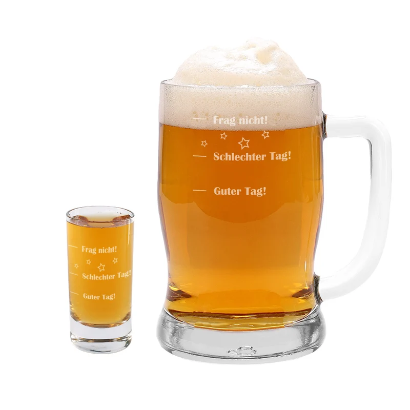 Bierseidel und Schnapsglas mit Stimmungsbarometer