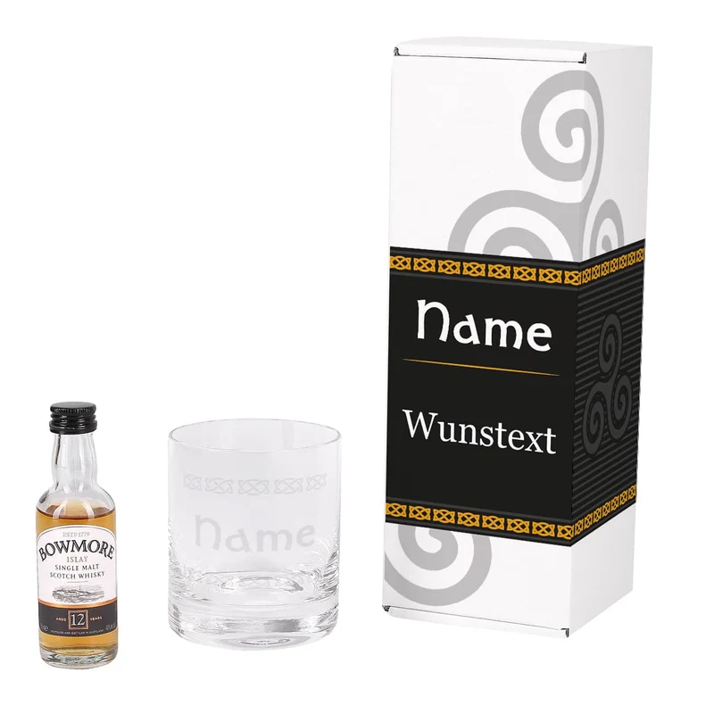 Whisky Geschenk-Set mit Ardbeg 10 Miniatur-Flasche und graviertem Glas