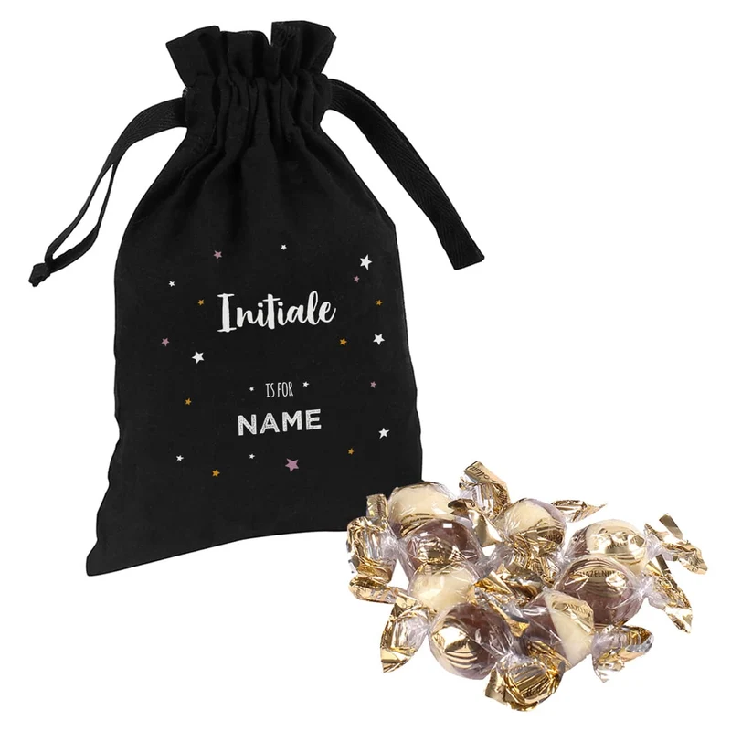 Schokokugeln im Geschenksack mit Name und Initiale