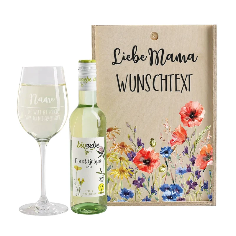 Biorebe Wein-Set zum Muttertag mit Wunschname und persönlichem Text