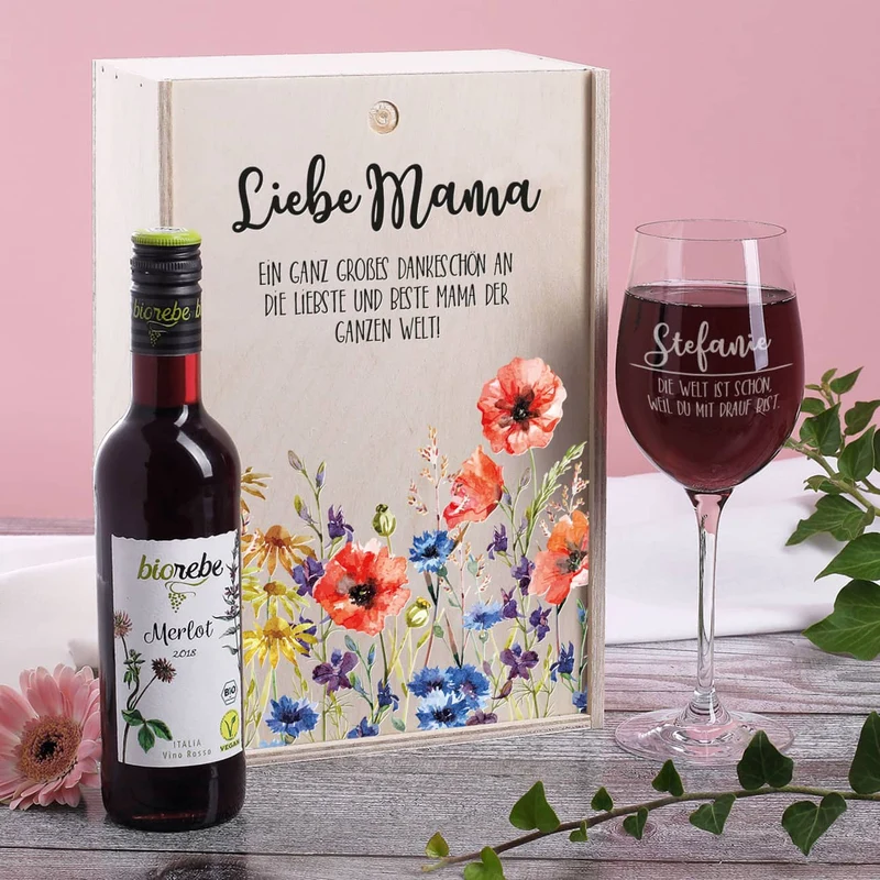 Biorebe Wein-Set zum Muttertag mit Wunschname und persönlichem Text