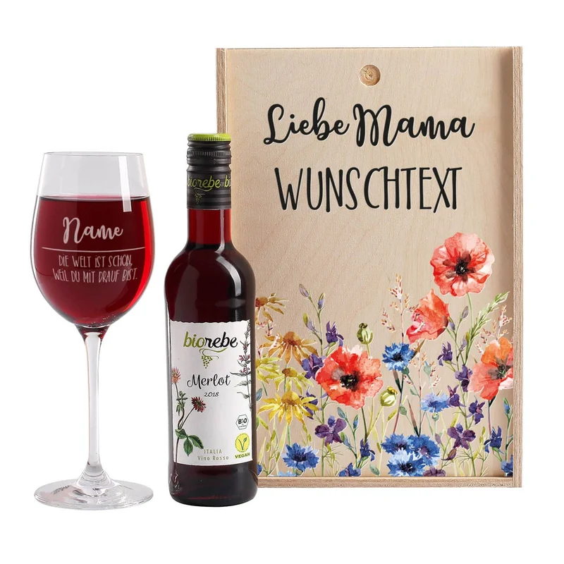 Biorebe Wein-Set zum Muttertag mit Wunschname und persönlichem Text