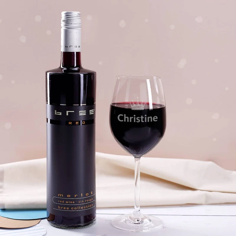 Weinset - Auf die Freundschaft - mit graviertem Glas in edler Holzverpackung