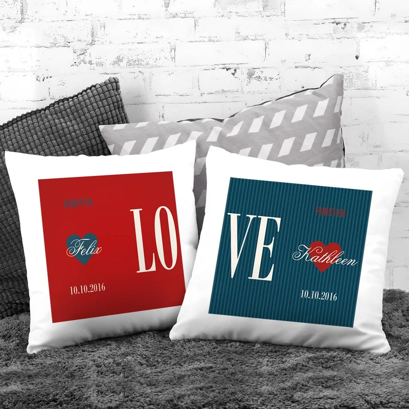 Kuschelkissen-Set zur Hochzeit LOVE mit Namen