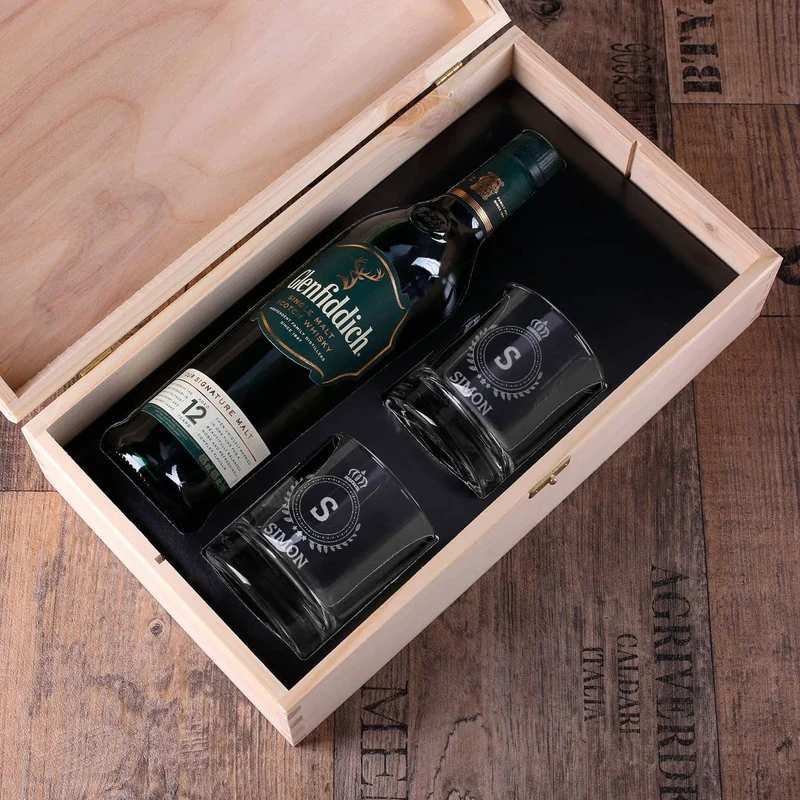 Glenfiddich Whisky Geschenkset mit Monogramm, Name und Wunschtext graviert