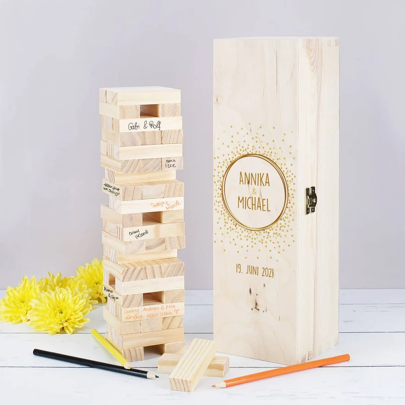 Wackelturm Gästebuch zur Hochzeit mit persönlicher Geschenkbox