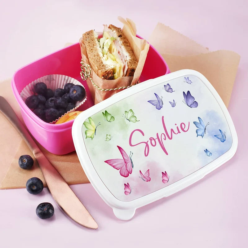Rosa Kinder-Trinkflasche und Brotdose im Set mit Ihrem Wunschnamen