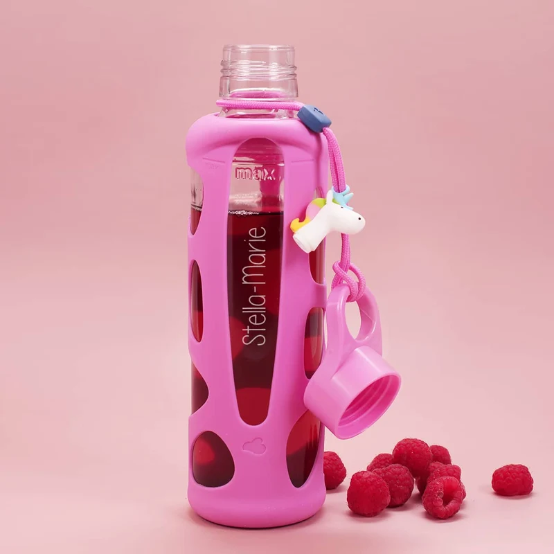 Rosa Kinder-Trinkflasche und Brotdose im Set mit Ihrem Wunschnamen