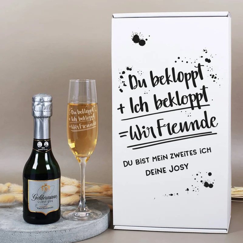 Du bekloppt, Ich bekloppt, Wir Freunde - Geschenkset mit Sekt und Sektglas | Geldermann