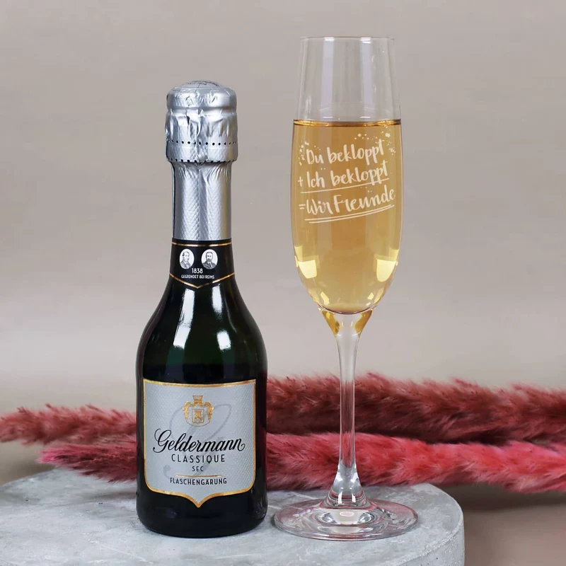 Du bekloppt, Ich bekloppt, Wir Freunde - Geschenkset mit Sekt und Sektglas | Geldermann