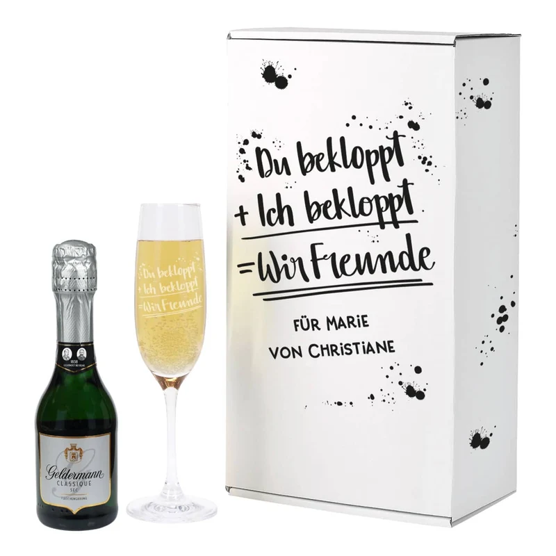 Du bekloppt, Ich bekloppt, Wir Freunde - Geschenkset mit Sekt und Sektglas | Geldermann