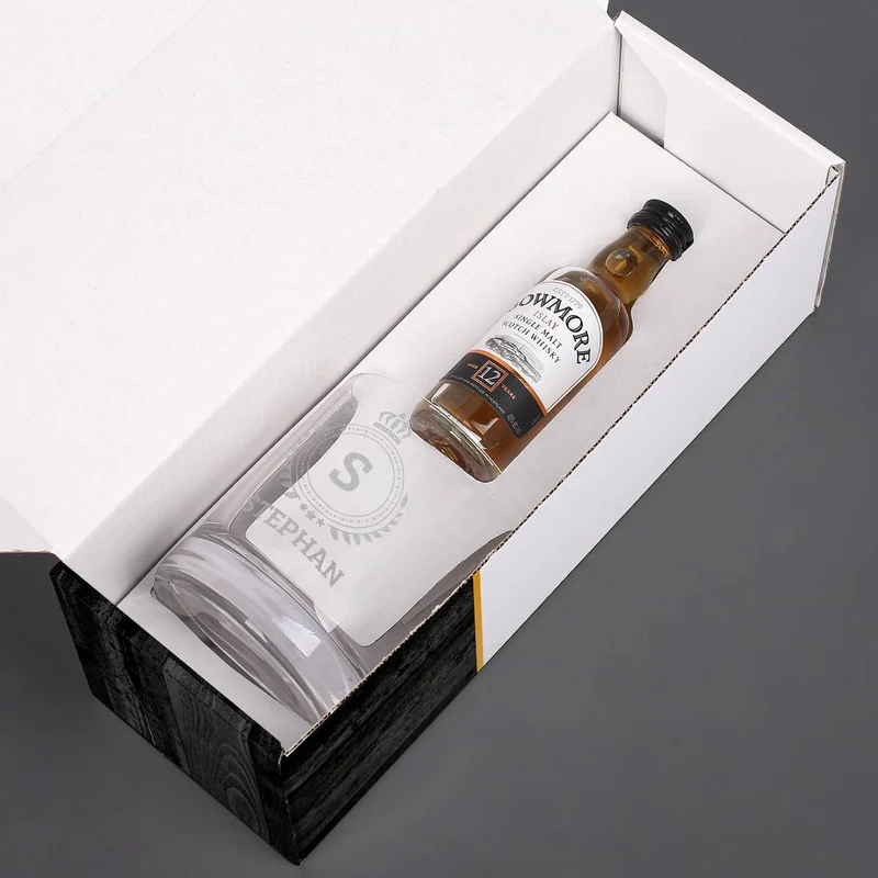 Bowmore Geschenk-Set mit graviertem Glas und 1 Miniatur-Flasche Bowmore 12 Jahre