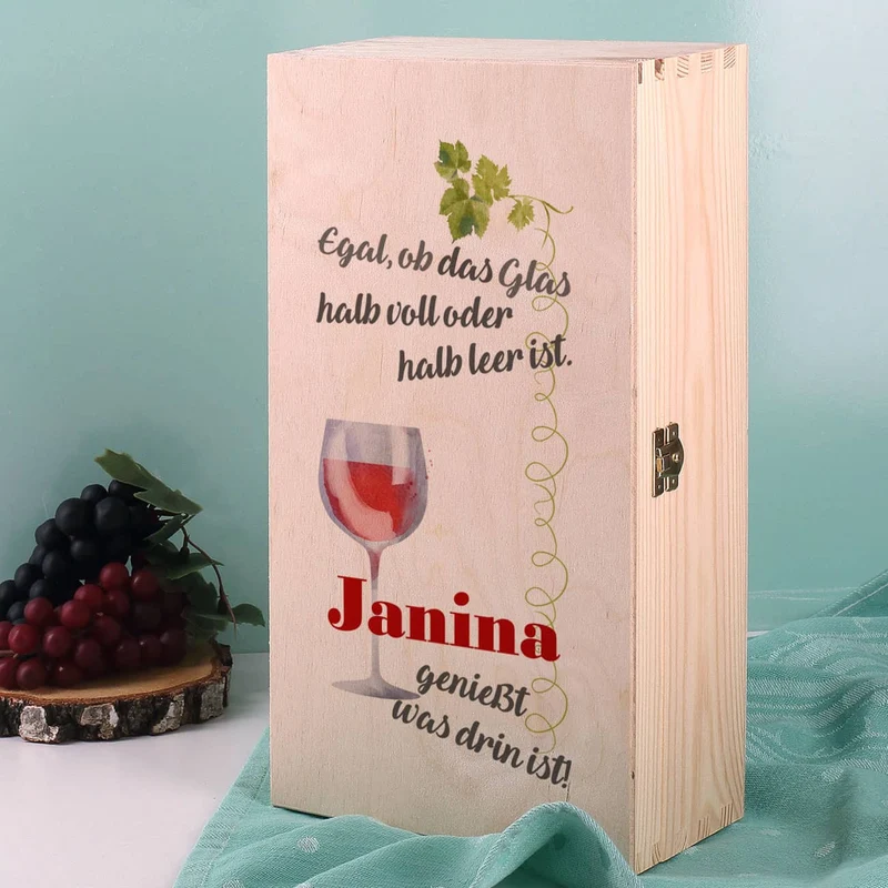 Wein-Set mit graviertem Glas - Egal, ob das Glas halb voll oder halb leer ist...