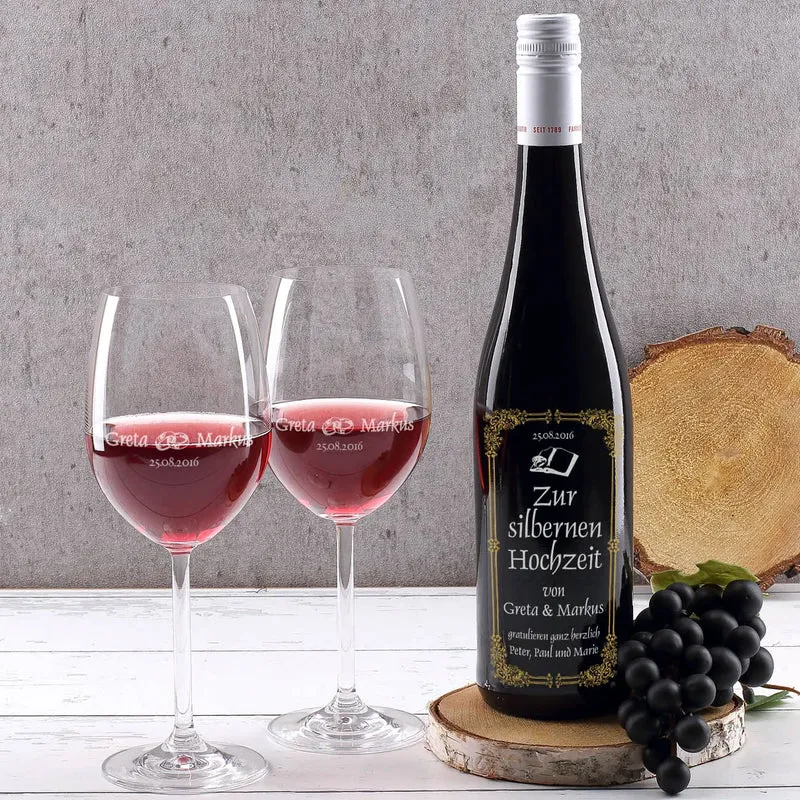 Weinset mit persönlicher Gravur zur Silberhochzeit