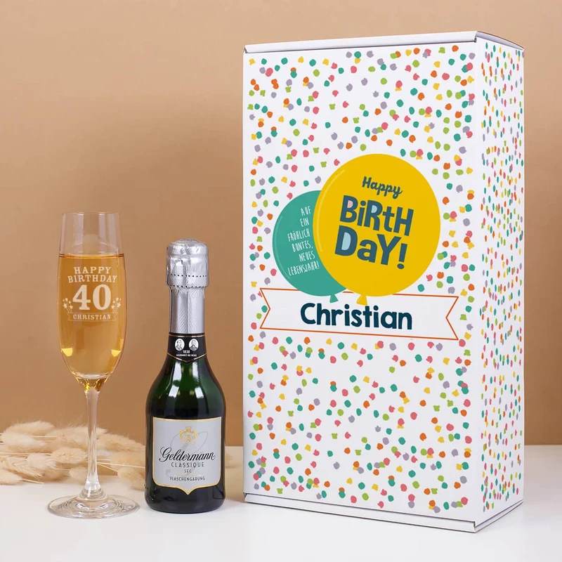 Geburtstags Geschenkset mit Sekt und Sektglas | Geldermann Flaschengärung