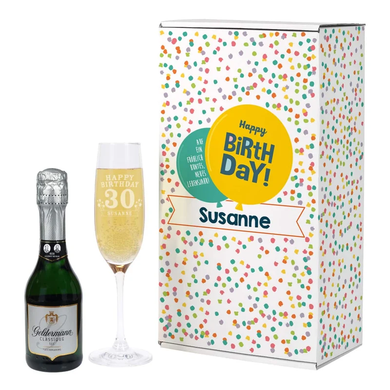 Geburtstags Geschenkset mit Sekt und Sektglas | Geldermann Flaschengärung