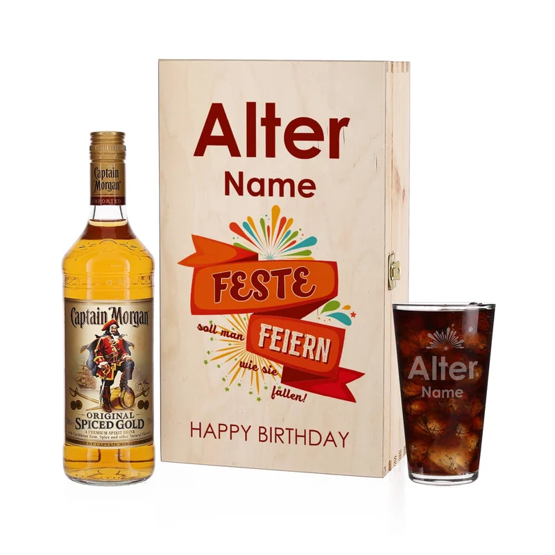 Feste Feiern wie sie fallen - Captain Morgan - Geschenkset mit Name und Alter
