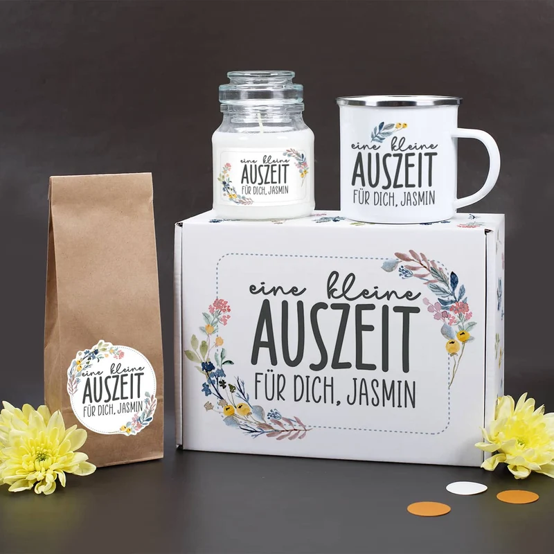Eine kleine Auszeit - Geschenkset mit Tasse, Tee und Duftkerze