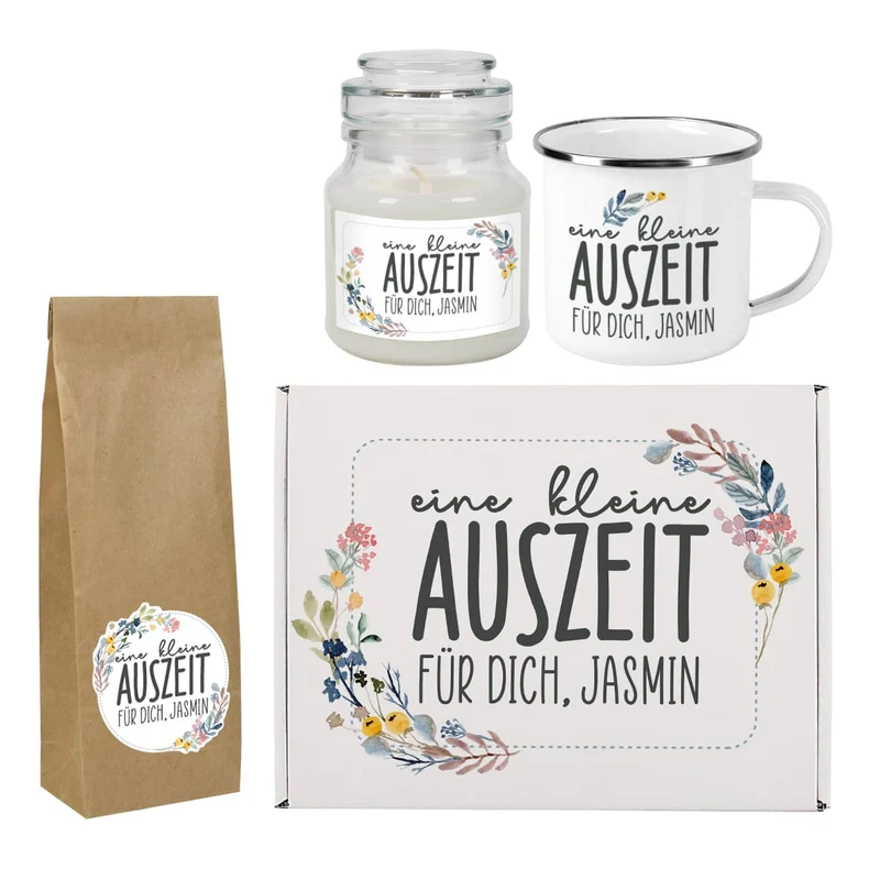 Eine kleine Auszeit - Geschenkset mit Tasse, Tee und Duftkerze