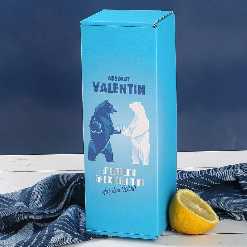 Absolut Vodka Set mit bedrucktem Glas und einer Flasche Vodka in persönlicher Geschenkbox
