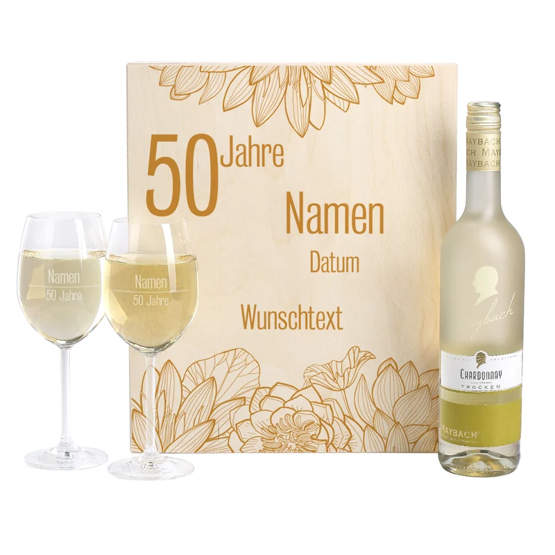 Geschenkset zur Goldenen Hochzeit mit Maybach Weißwein