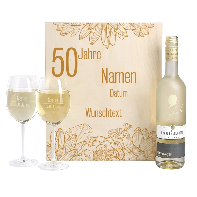 Geschenkset zur Goldenen Hochzeit mit Maybach Weißwein