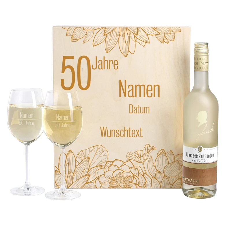 Geschenkset zur Goldenen Hochzeit mit Maybach Weißwein