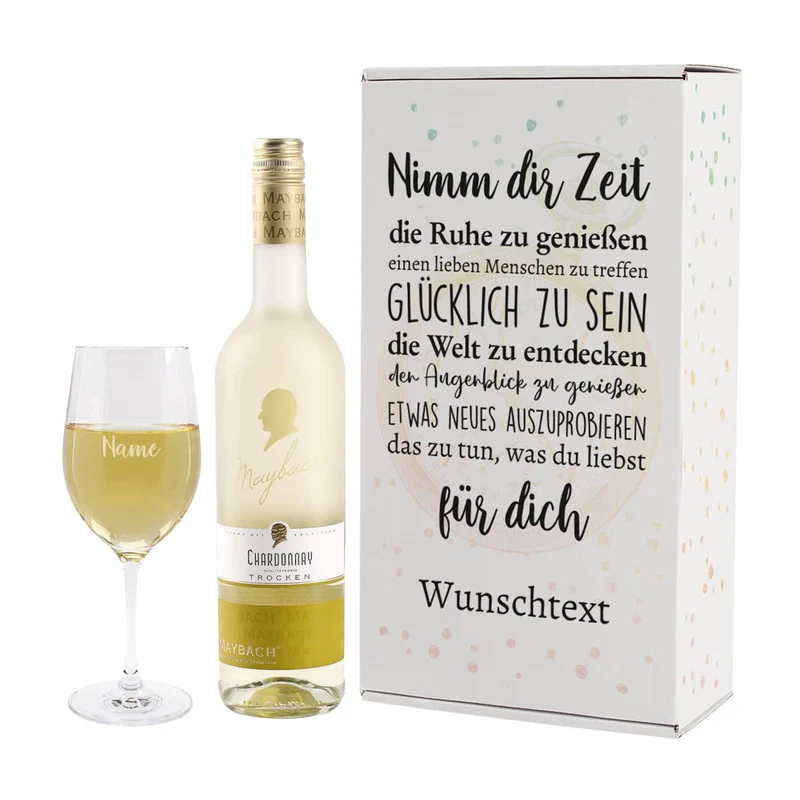 Weinset zur Rente - Nimm dir Zeit - mit Maybachwein und graviertem Glas