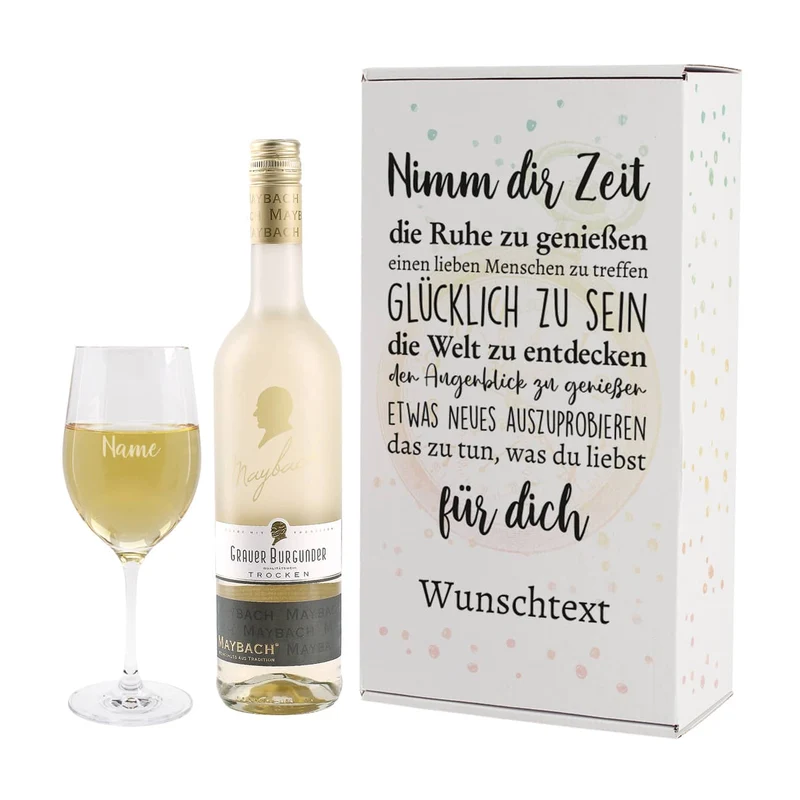 Weinset zur Rente - Nimm dir Zeit - mit Maybachwein und graviertem Glas