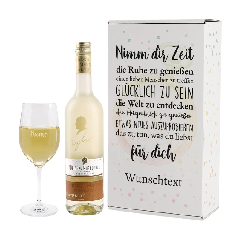 Weinset zur Rente - Nimm dir Zeit - mit Maybachwein und graviertem Glas